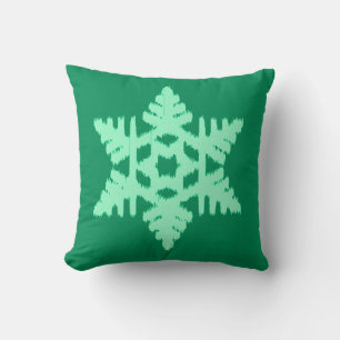 Ikat Snowflake - Pine and mint green Cushion