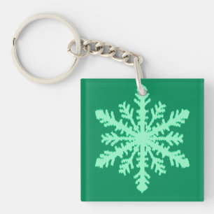 Ikat Snowflake - Pine and mint green Key Ring