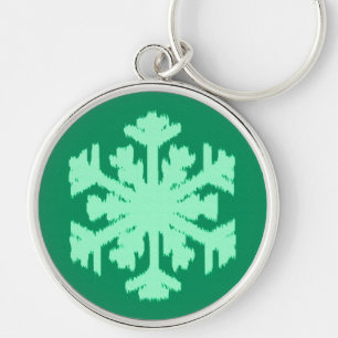 Ikat Snowflake - Pine and mint green Key Ring
