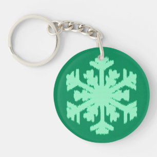 Ikat Snowflake - Pine and mint green Key Ring