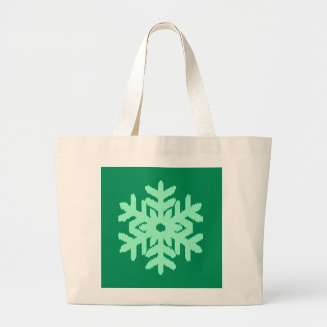 Ikat Snowflake - Pine and mint green Large Tote Bag (Front)