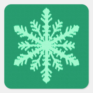 Ikat Snowflake - Pine and mint green Square Sticker