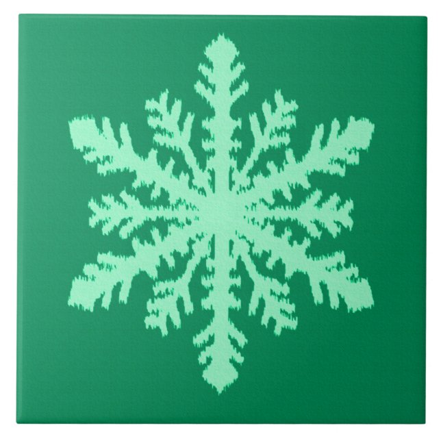 Ikat Snowflake - Pine and mint green Tile (Front)