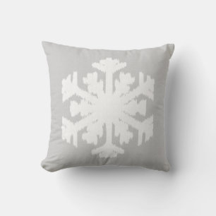 Ikat Snowflake - Silver grey and white Cushion