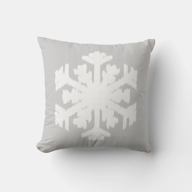 Ikat Snowflake - Silver grey and white Cushion (Front)