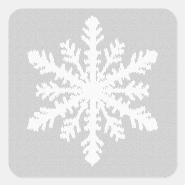Ikat Snowflake - Silver grey and white Square Sticker (Front)