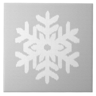 Ikat Snowflake - Silver grey and white Tile