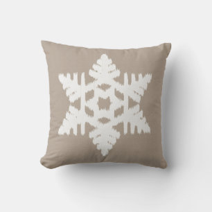 Ikat Snowflake - Taupe tan and white Cushion