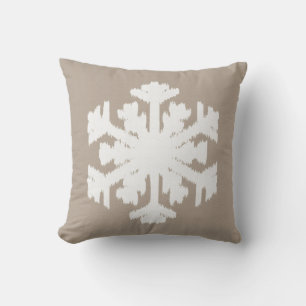 Ikat Snowflake - Taupe tan and white Cushion