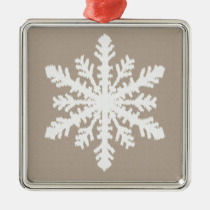 Ikat Snowflake - Taupe tan and white Metal Tree Decoration