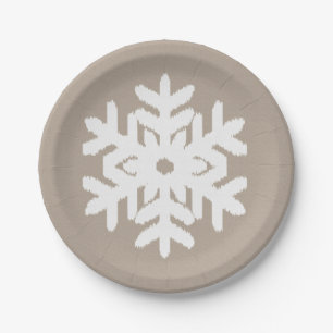 Ikat Snowflake - Taupe tan and white Paper Plate