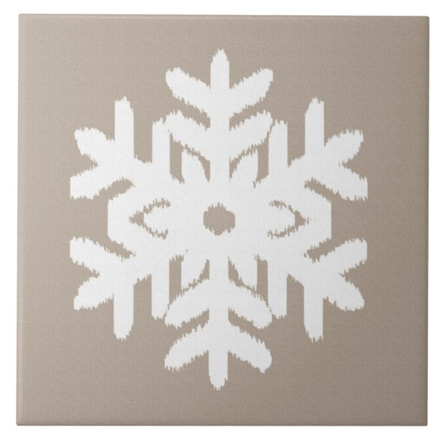 Ikat Snowflake - Taupe tan and white Tile (Front)