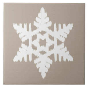 Ikat Snowflake - Taupe tan and white Tile