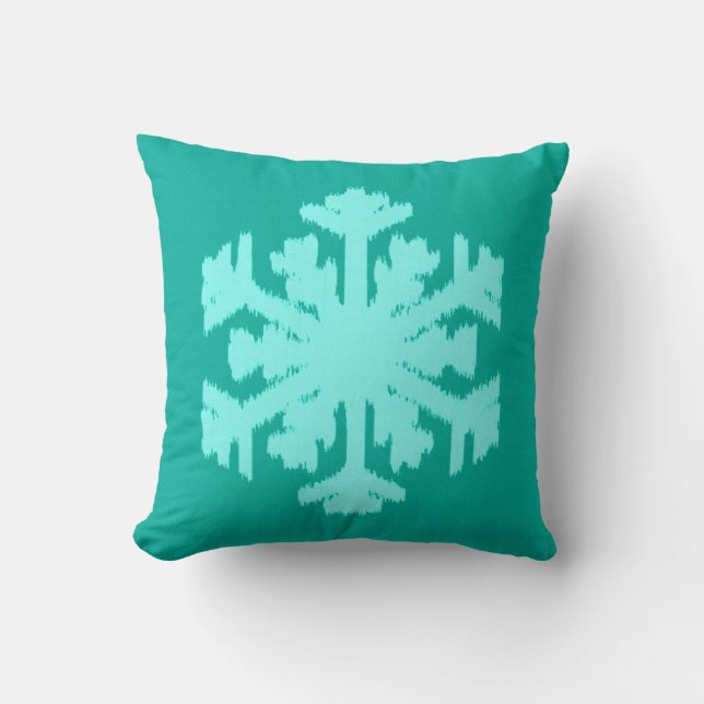 Ikat Snowflake - Turquoise and aqua Cushion (Front)