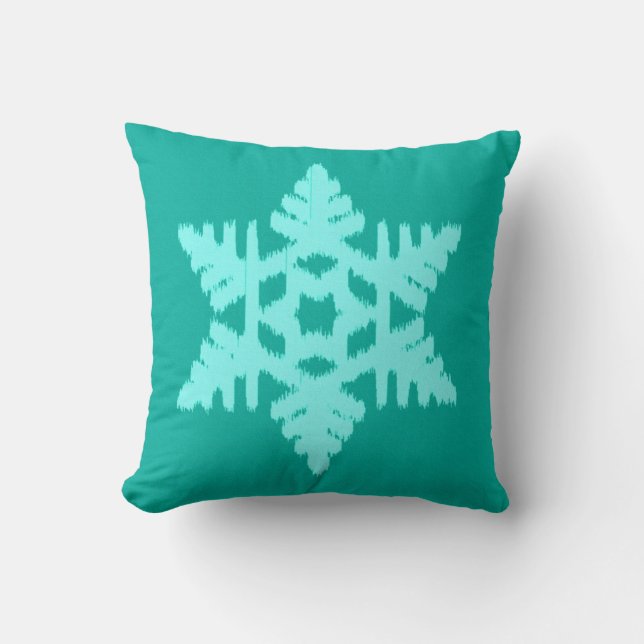 Ikat Snowflake - Turquoise and aqua Cushion (Front)