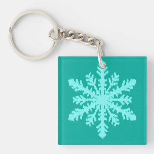 Ikat Snowflake - Turquoise and aqua Key Ring