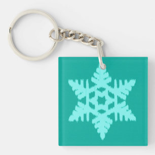 Ikat Snowflake - Turquoise and aqua Key Ring