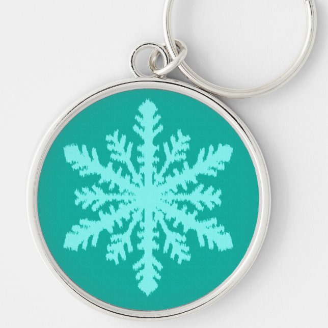 Ikat Snowflake - Turquoise and aqua Key Ring (Front)