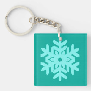 Ikat Snowflake - Turquoise and aqua Key Ring