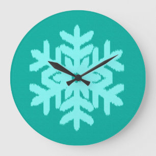 Ikat Snowflake - Turquoise and aqua Large Clock