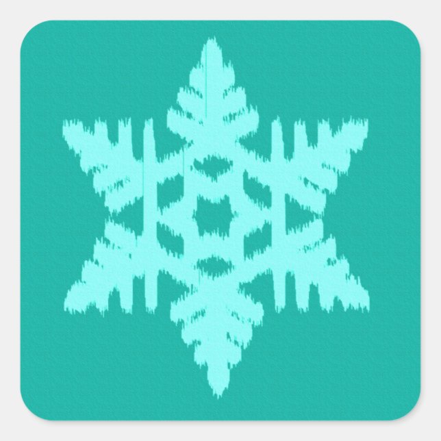 Ikat Snowflake - Turquoise and aqua Square Sticker (Front)