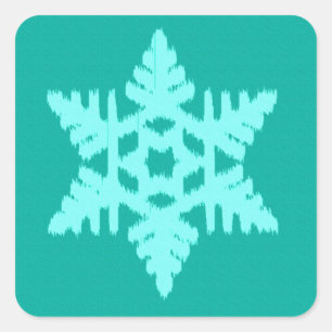 Ikat Snowflake - Turquoise and aqua Square Sticker