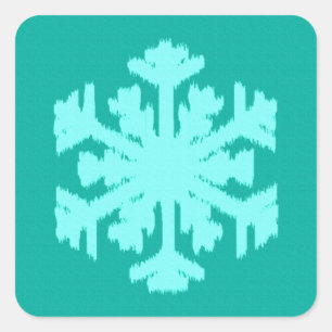 Ikat Snowflake - Turquoise and aqua Square Sticker
