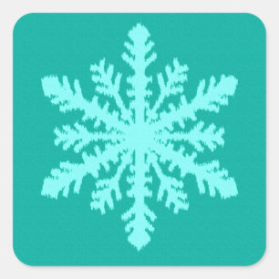 Ikat Snowflake - Turquoise and aqua Square Sticker
