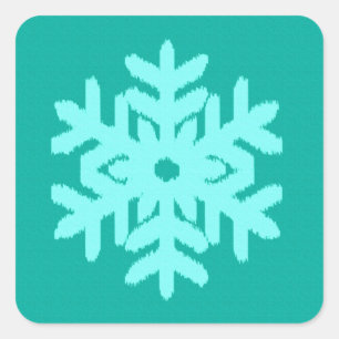 Ikat Snowflake - Turquoise and aqua Square Sticker