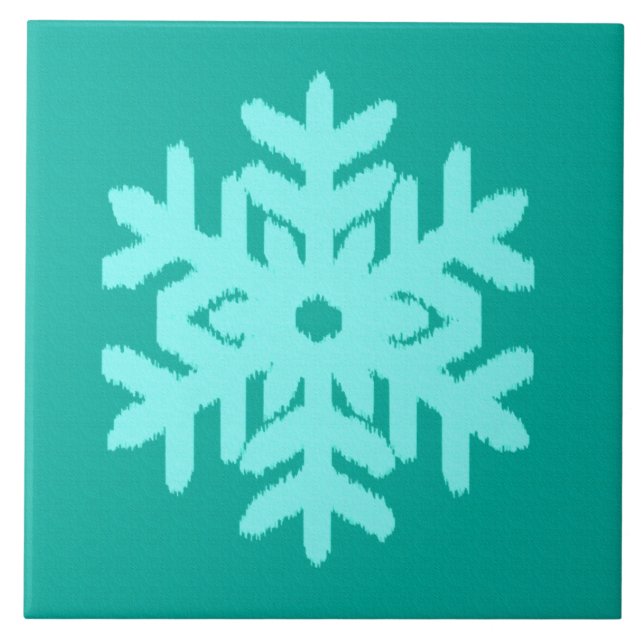 Ikat Snowflake - Turquoise and aqua Tile (Front)