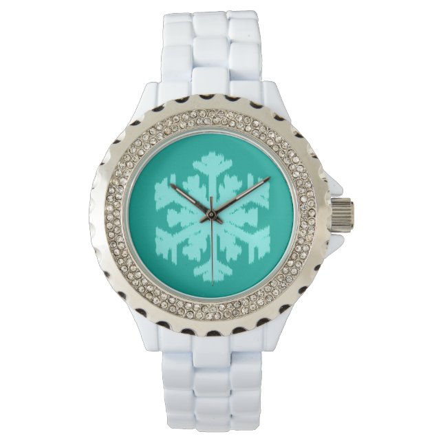 Ikat Snowflake - Turquoise and aqua Watch (Front)