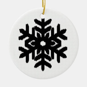 Ikat Snowflake - White and black Ceramic Tree Decoration