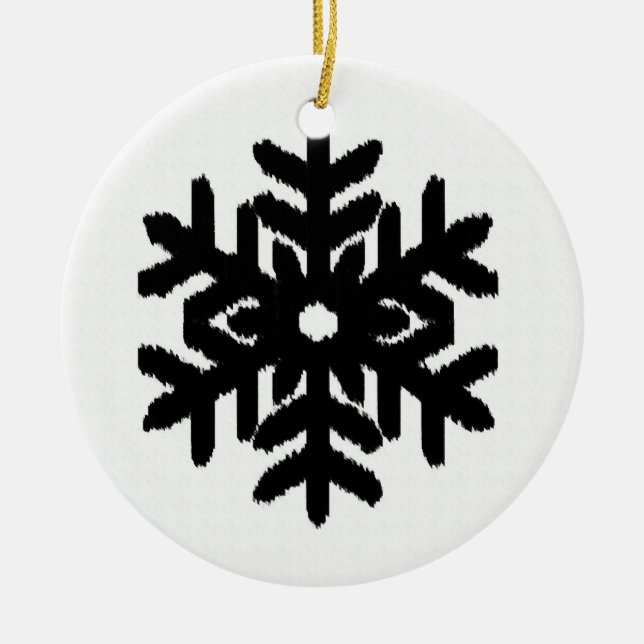 Ikat Snowflake - White and black Ceramic Tree Decoration (Front)