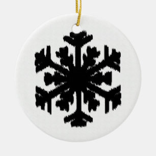 Ikat Snowflake - White and black Ceramic Tree Decoration