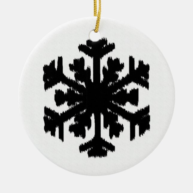 Ikat Snowflake - White and black Ceramic Tree Decoration (Front)