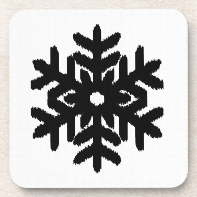 Ikat Snowflake - White and black Coaster (Front)