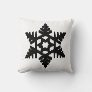 Ikat Snowflake - White and black Cushion