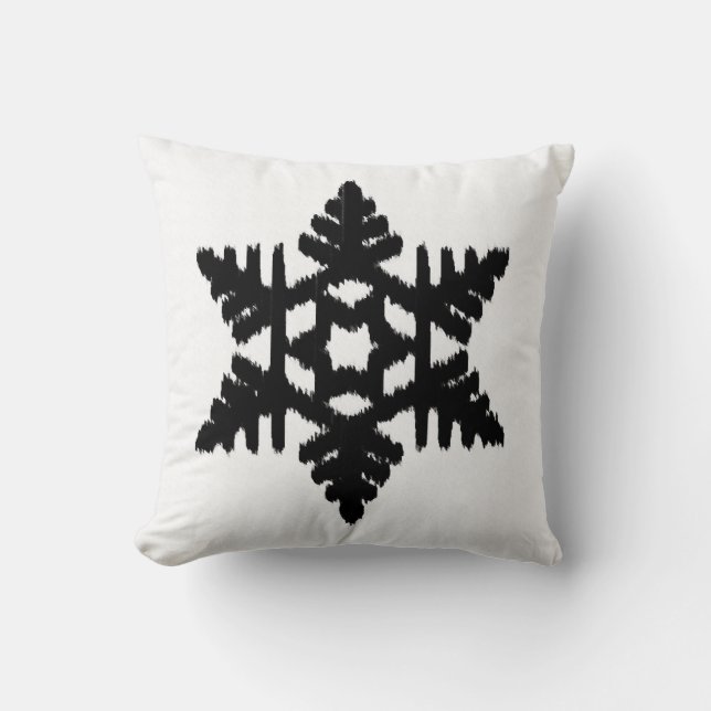 Ikat Snowflake - White and black Cushion (Front)