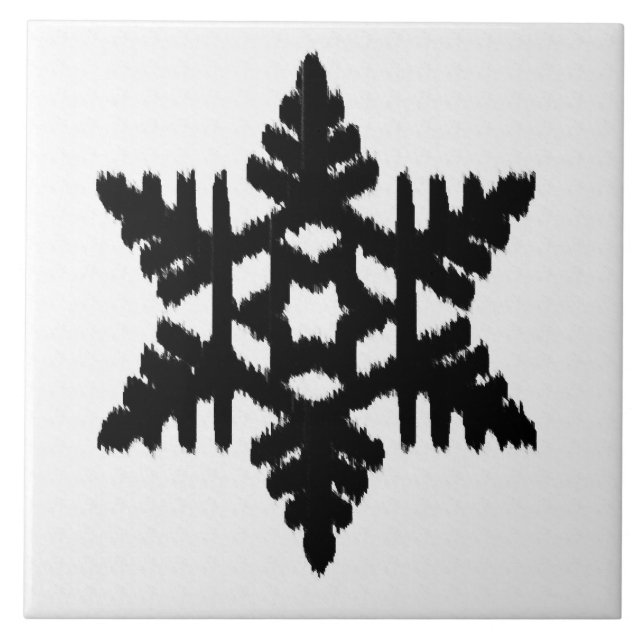 Ikat Snowflake - White and black Tile (Front)