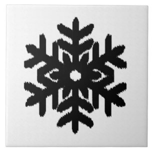 Ikat Snowflake - White and black Tile