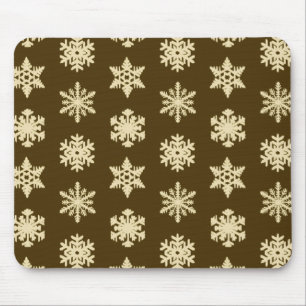 Ikat Snowflakes - Beige and Chocolate Brown Mouse Mat