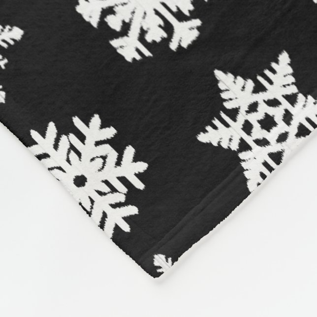 Ikat Snowflakes - Black and white Fleece Blanket (Corner)