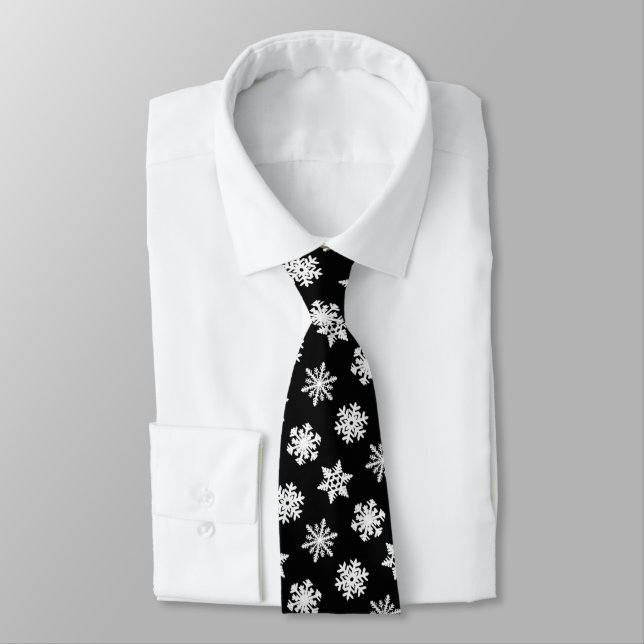 Ikat Snowflakes - Black and white Tie (Tied)