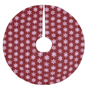 Ikat Snowflakes - Burgundy Wine and Pink Brushed Polyester Tree Skirt