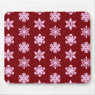 Ikat Snowflakes - Burgundy Wine and Pink Mouse Mat