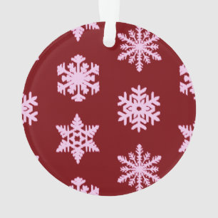 Ikat Snowflakes - Burgundy Wine and Pink Ornament