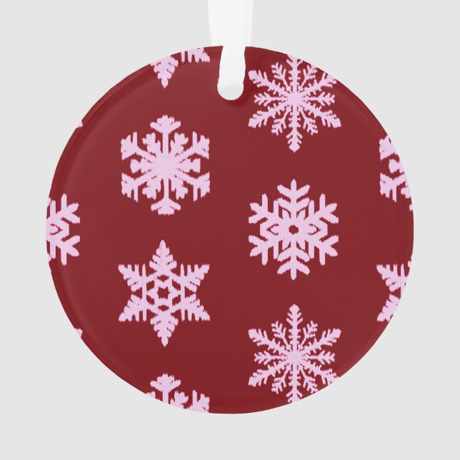 Ikat Snowflakes - Burgundy Wine and Pink Ornament (Back)