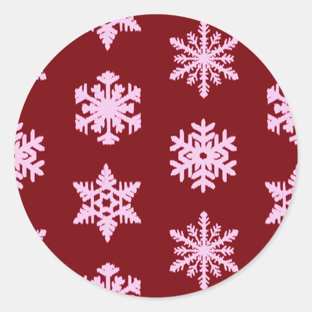 Ikat Snowflakes - Burgundy Wine and Pink Sticker (Front)
