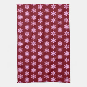 Ikat Snowflakes - Burgundy Wine and Pink Tea Towel