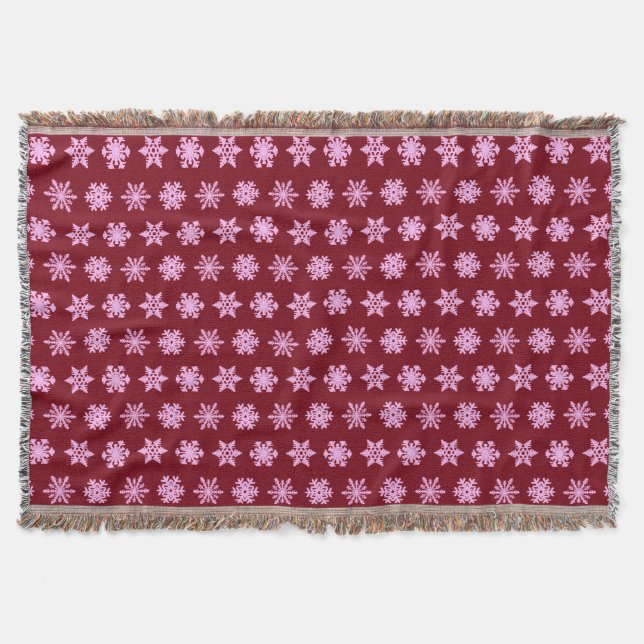 Ikat Snowflakes - Burgundy Wine and Pink Throw Blanket (Front)